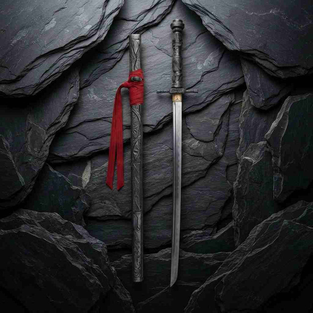 Custom Dark Fantasy Hybrid Katana | Ornate Engraved Sword