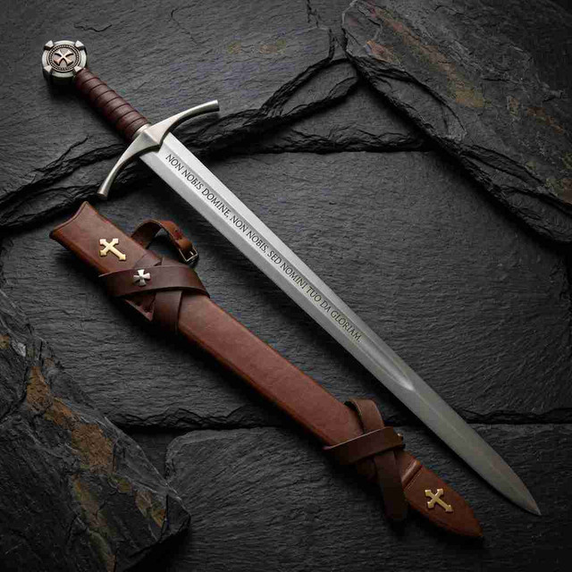 Medieval Crusader Longsword Non Nobis Domine Blade Inscription