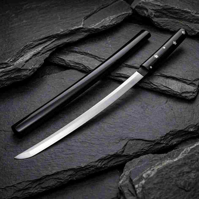Minimalist Aikuchi Wakizashi Sword with Decorative Black Hilt
