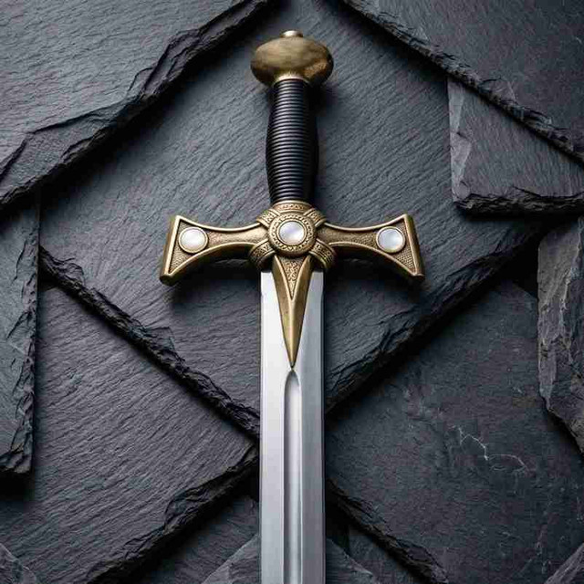 Custom Hand-Forged Medieval Fantasy Sword with Ornate Brass Guard