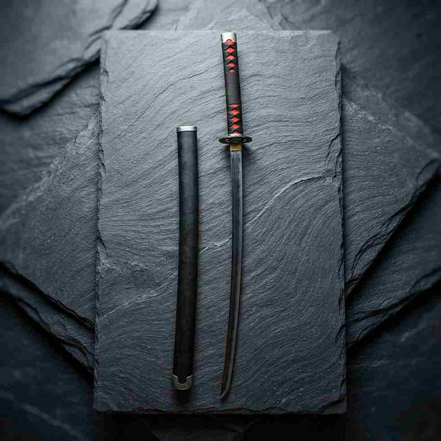 Hand-Forged Katana Sword with Red and Black Handle