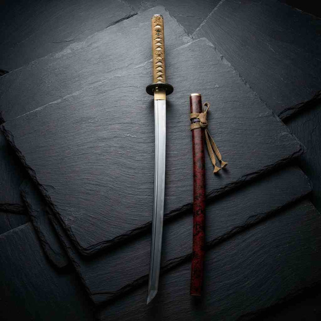 Hand-Forged Samurai Katana Sword with Gold Handle