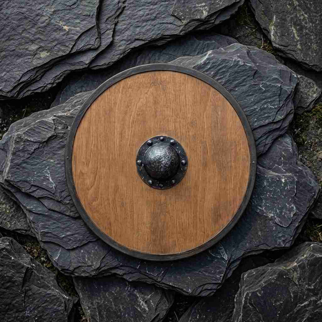 Wooden Viking Shield with Central Metal Boss