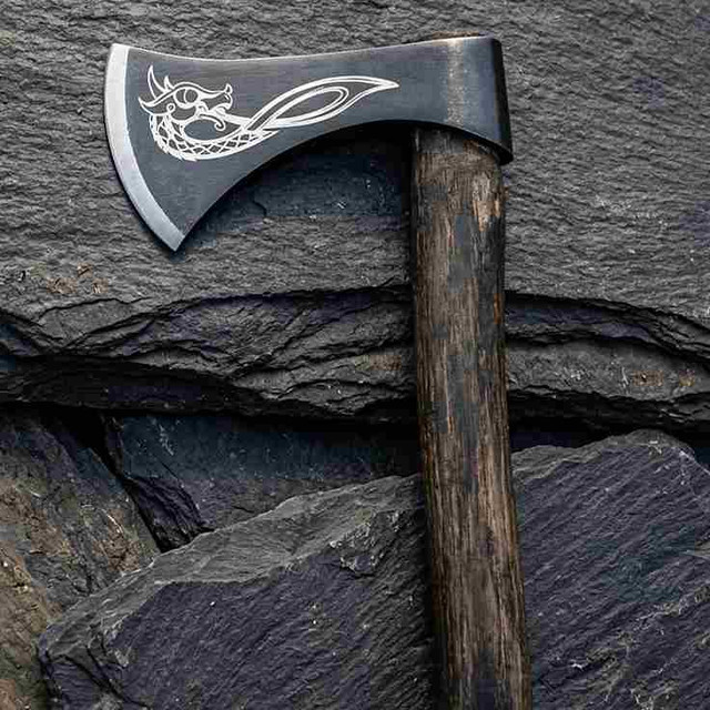 Hand-Forged Viking Dragon Engraved Bearded Axe