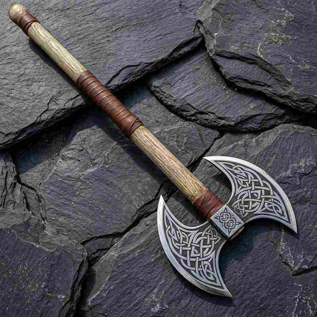 Engraved Viking Double-Bitted Axe
