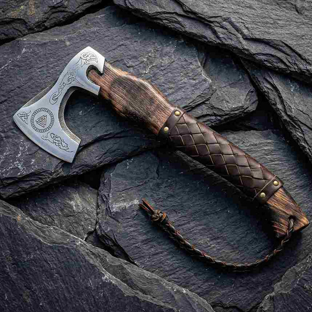 Hand-Forged Viking Engraved Compact Bearded Hatchet