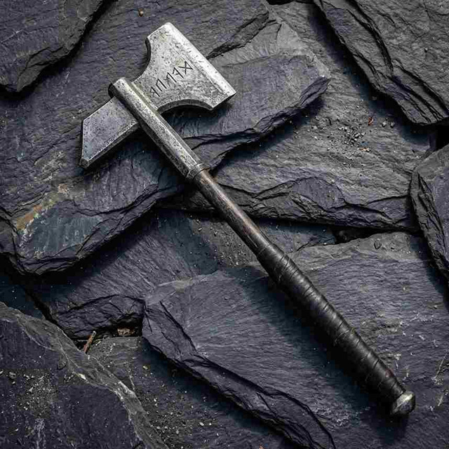 Hand-Forged Viking Runic Inscribed Hatchet with Hammer Poll
