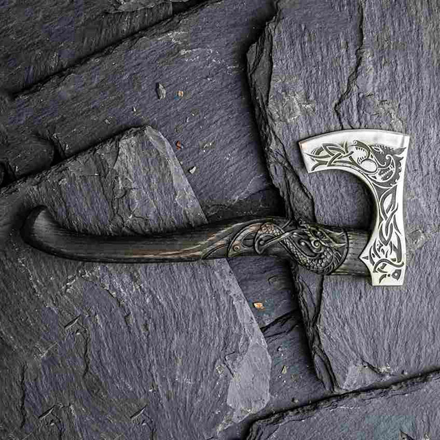 Engraved Viking Dragon Hatchet Axe
