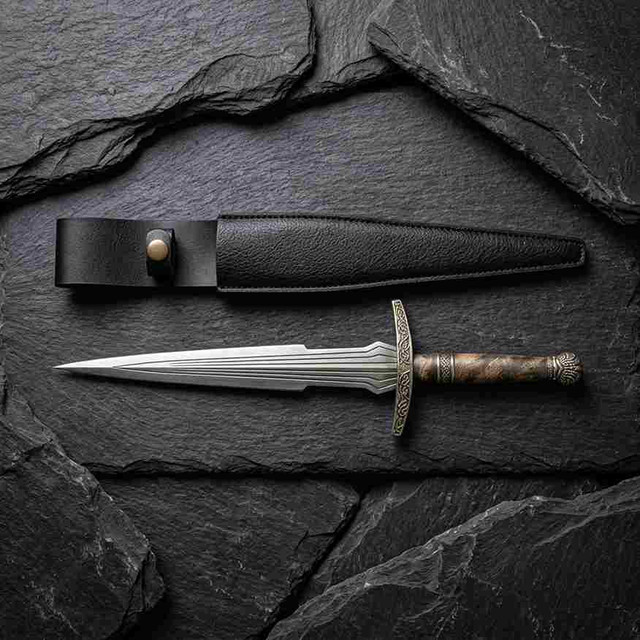 Hand-Forged Viking Multi-Fuller Short Sword Dagger with Leather Sheath