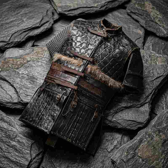 Viking Warrior Leather Lamellar & Fur Armor Vest