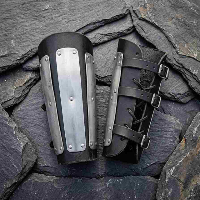 Medieval Viking Leather and Steel Bracers