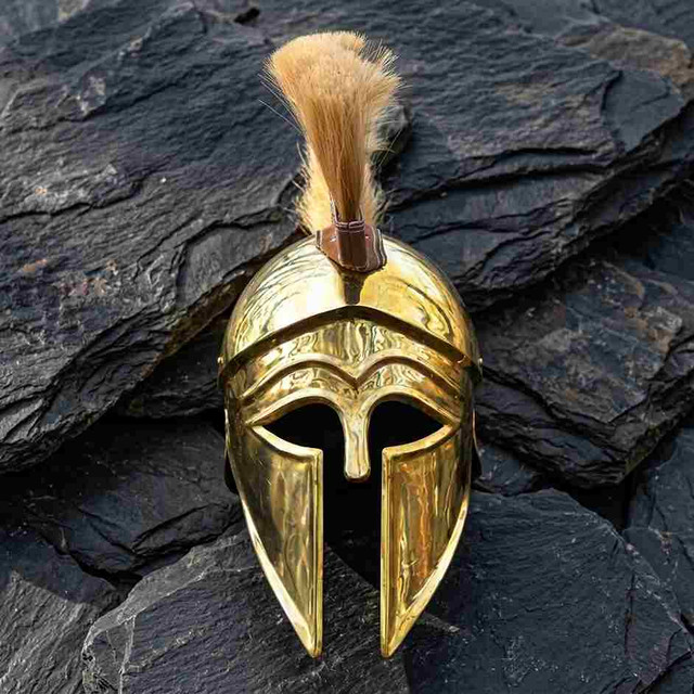 Ancient Greek Corinthian Brass Helmet with Simulated Horsehair Plume